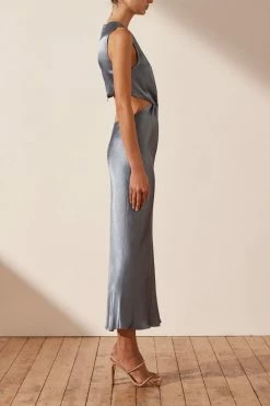Shona Joy GIORGIA TWIST FRONT SLEEVELESS MIDI DRESS - BLUE SMOKE DRESSES