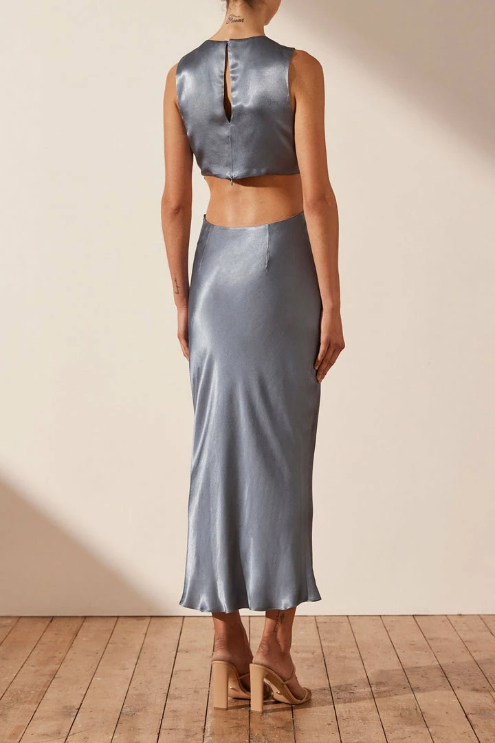 Shona Joy GIORGIA TWIST FRONT SLEEVELESS MIDI DRESS - BLUE SMOKE DRESSES