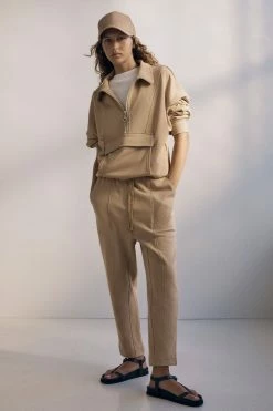 Shona Joy SJ LOGO ZIP UP JUMPER - TAN