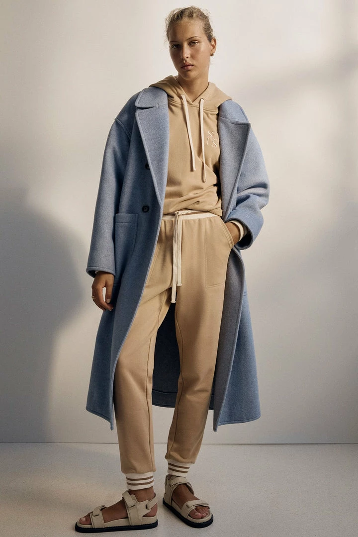 Shona Joy TOPS SJ LOGO CURVED HEM HOODIE - TAN