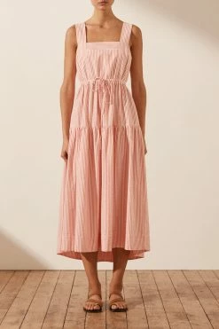 Shona Joy DRESSES ROBERTA SQUARE NECK MIDI DRESS - RED