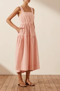 Shona Joy DRESSES ROBERTA SQUARE NECK MIDI DRESS - RED