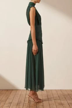 Shona Joy LÈONIE HIGH NECK MIDI DRESS - ROSEMARY DRESSES