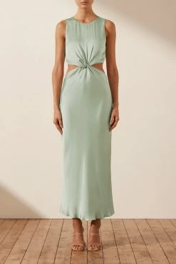 Shona Joy FELICITY TWIST FRONT SLEEVELESS MIDI DRESS - THYME