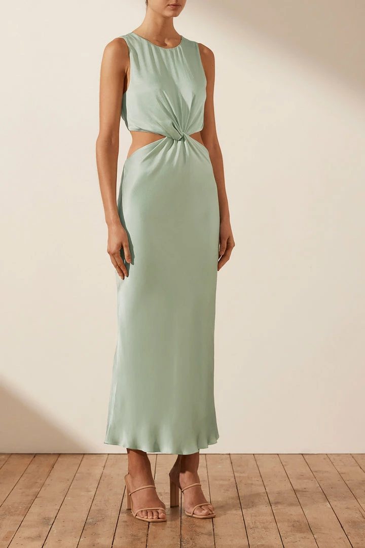 Shona Joy FELICITY TWIST FRONT SLEEVELESS MIDI DRESS - THYME
