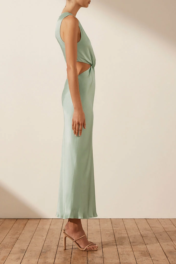 Shona Joy FELICITY TWIST FRONT SLEEVELESS MIDI DRESS - THYME