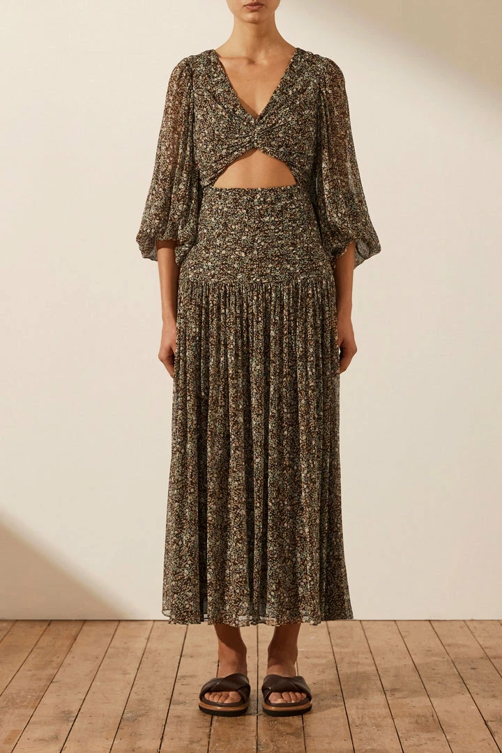 Shona Joy DRESSES ADELINE RUCHED CUT OUT MIDI DRESS
