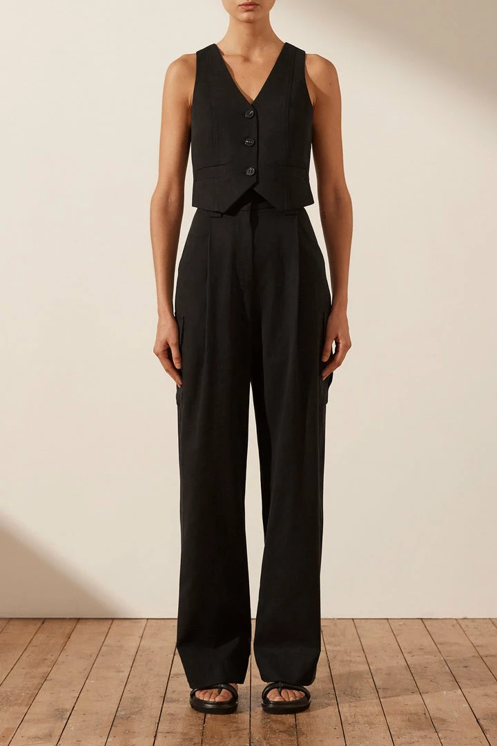 Shona Joy SARA TAILORED FITTED VEST - BLACK