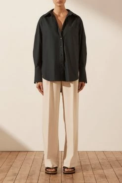 Shona Joy ISABELLA OVERSIZED WIDE CUFF SHIRT - BLACK