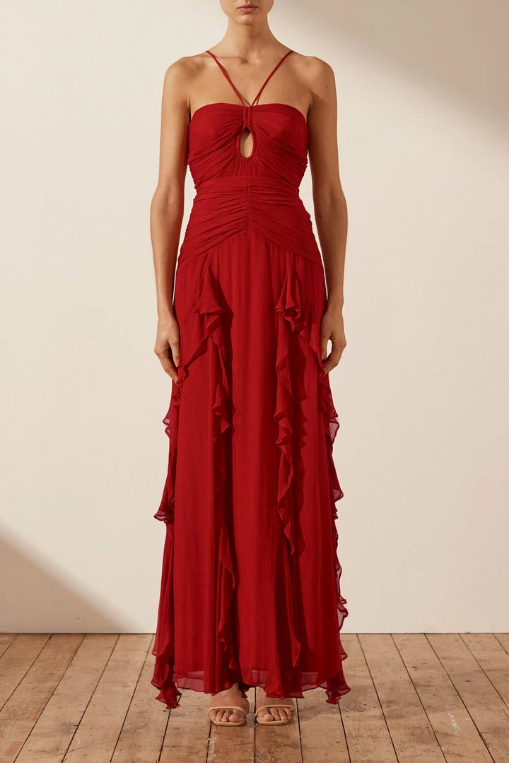 Shona Joy DRESSES LÈONIE KEYHOLE FRILL MAXI DRESS - SCARLETT