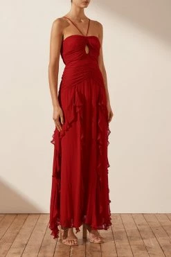 Shona Joy DRESSES LÈONIE KEYHOLE FRILL MAXI DRESS - SCARLETT