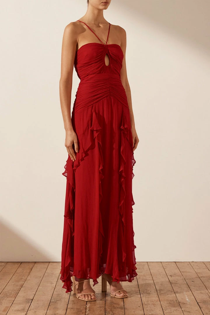 Shona Joy DRESSES LÈONIE KEYHOLE FRILL MAXI DRESS - SCARLETT