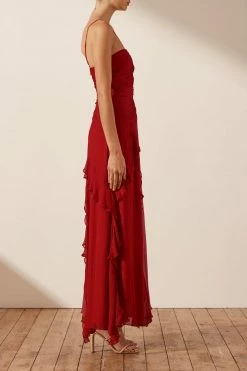 Shona Joy DRESSES LÈONIE KEYHOLE FRILL MAXI DRESS - SCARLETT