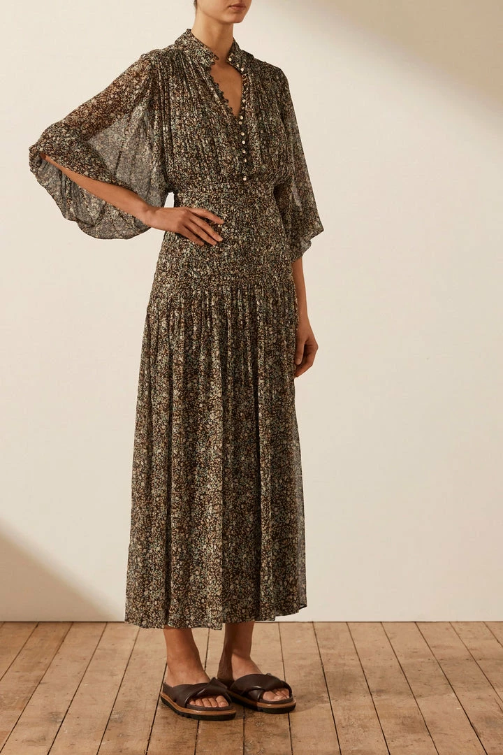 Shona Joy ADELINE BUTTON UP RUCHED MIDI DRESS