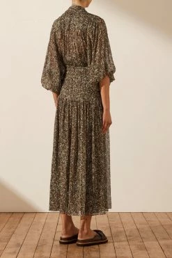 Shona Joy ADELINE BUTTON UP RUCHED MIDI DRESS