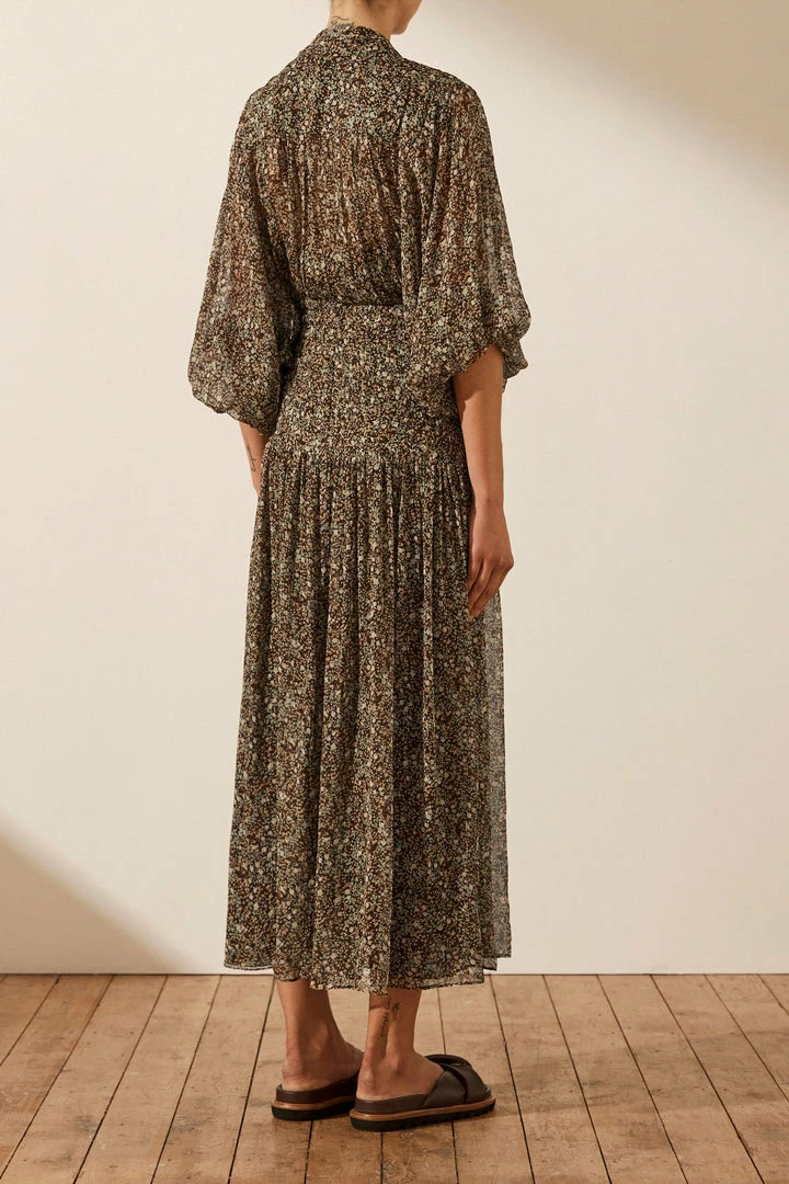 Shona Joy ADELINE BUTTON UP RUCHED MIDI DRESS