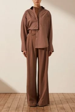 Shona Joy ISABELLA OVERSIZED WIDE CUFF SHIRT - CHESTNUT TOPS