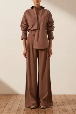 Shona Joy ISABELLA OVERSIZED WIDE CUFF SHIRT - CHESTNUT TOPS