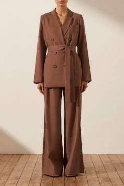 Shona Joy SARA DOUBLE BREASTED BLAZER - CHESTNUT