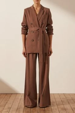 Shona Joy SARA TAILORED WIDE LEG PANT - CHESTNUT SHORTS & PANTS