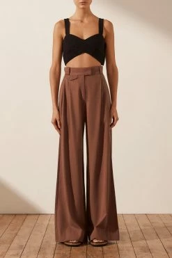 Shona Joy SARA TAILORED WIDE LEG PANT - CHESTNUT SHORTS & PANTS