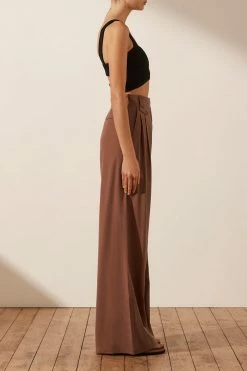 Shona Joy SARA TAILORED WIDE LEG PANT - CHESTNUT SHORTS & PANTS