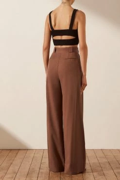 Shona Joy SARA TAILORED WIDE LEG PANT - CHESTNUT SHORTS & PANTS