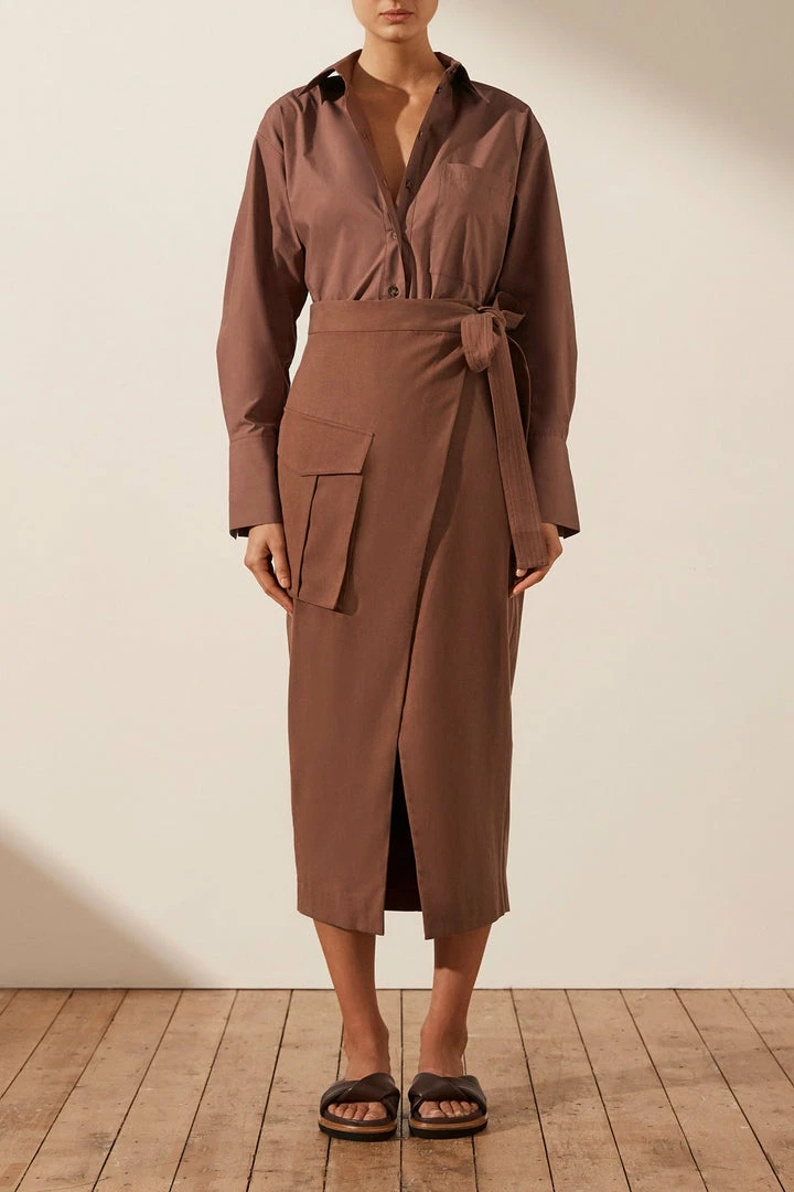 Shona Joy SKIRTS SARA WRAP MIDI SKIRT - CHESTNUT