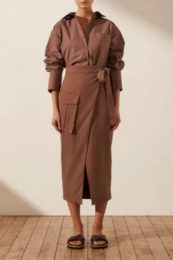 Shona Joy SKIRTS SARA WRAP MIDI SKIRT - CHESTNUT