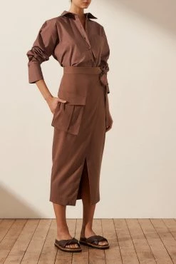 Shona Joy SKIRTS SARA WRAP MIDI SKIRT - CHESTNUT