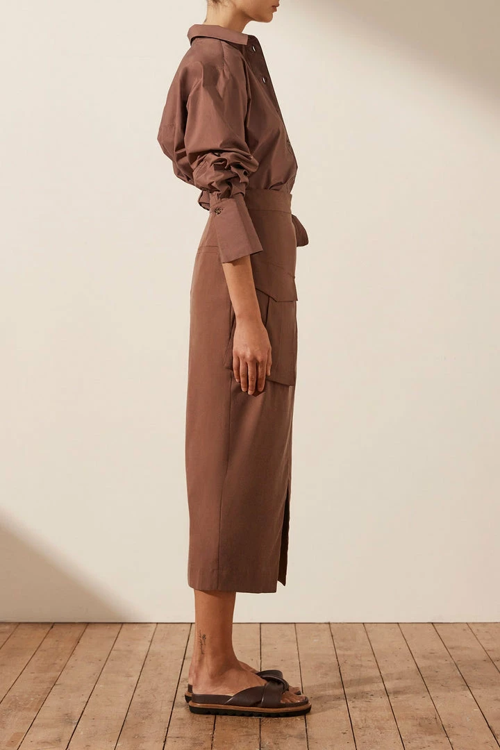 Shona Joy SKIRTS SARA WRAP MIDI SKIRT - CHESTNUT