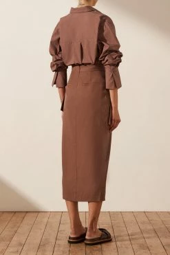 Shona Joy SKIRTS SARA WRAP MIDI SKIRT - CHESTNUT