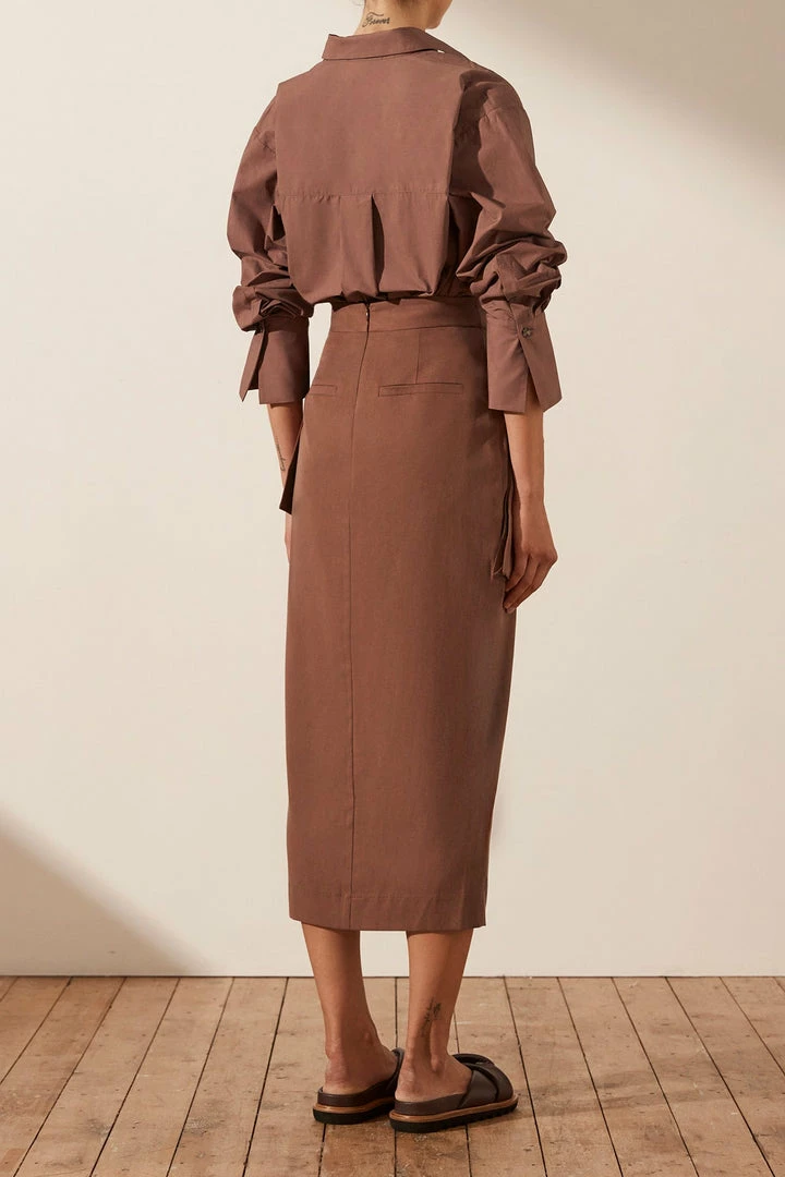 Shona Joy SKIRTS SARA WRAP MIDI SKIRT - CHESTNUT