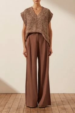 Shona Joy OLIVIA VEST - CHESTNUT/CREAM TOPS