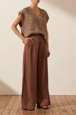 Shona Joy OLIVIA VEST - CHESTNUT/CREAM TOPS
