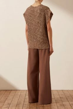 Shona Joy OLIVIA VEST - CHESTNUT/CREAM TOPS