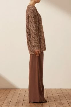 Shona Joy OLIVIA RELAXED JUMPER - CHESTNUT/CREAM TOPS