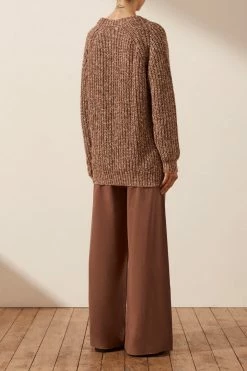 Shona Joy OLIVIA RELAXED JUMPER - CHESTNUT/CREAM TOPS
