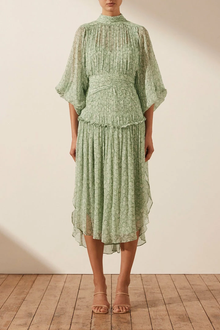 Shona Joy DRESSES AURORE LONG SLEEVE OPEN BACK MIDI DRESS