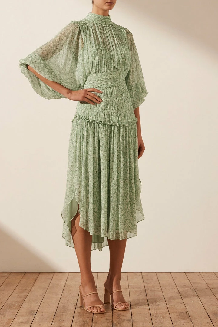 Shona Joy DRESSES AURORE LONG SLEEVE OPEN BACK MIDI DRESS