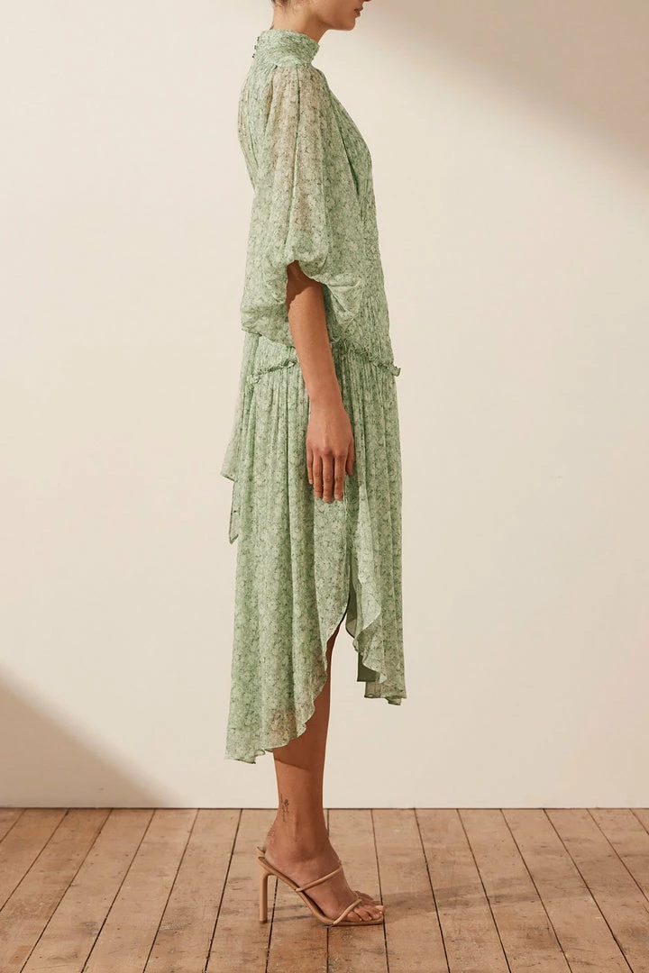 Shona Joy DRESSES AURORE LONG SLEEVE OPEN BACK MIDI DRESS