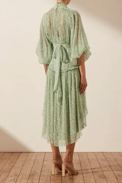 Shona Joy DRESSES AURORE LONG SLEEVE OPEN BACK MIDI DRESS