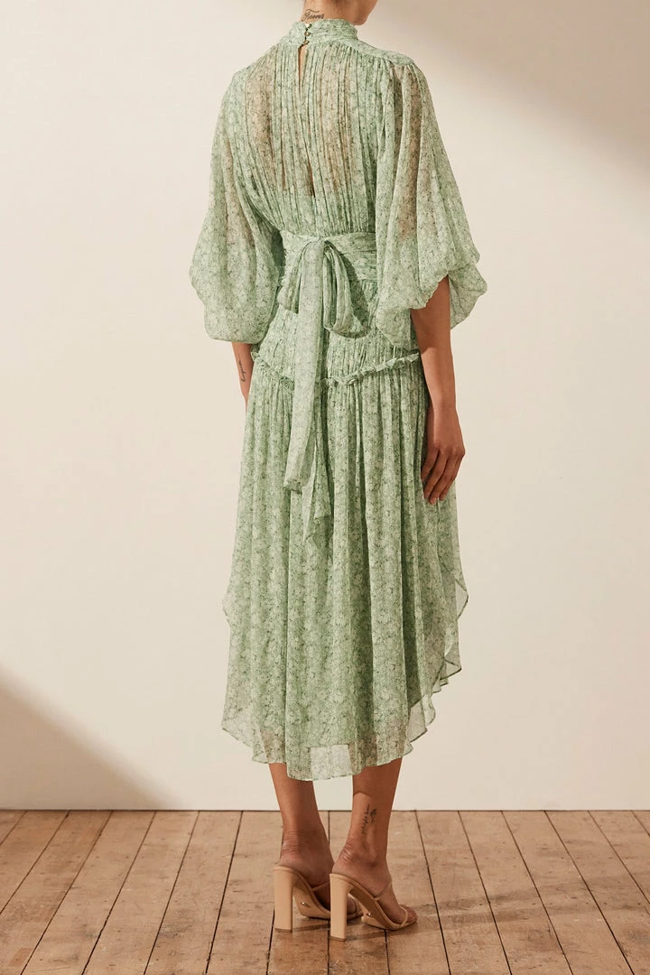 Shona Joy DRESSES AURORE LONG SLEEVE OPEN BACK MIDI DRESS