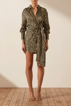 Shona Joy AVRIEL TIE FRONT SHIRT MINI DRESS