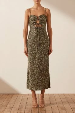 Shona Joy AVRIEL LACE UP MIDI DRESS DRESSES