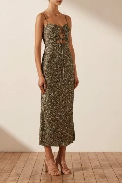 Shona Joy AVRIEL LACE UP MIDI DRESS DRESSES
