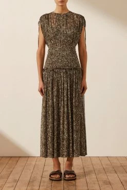 Shona Joy DRESSES ADELINE SHORT SLEEVE RUCHED MIDI DRESS