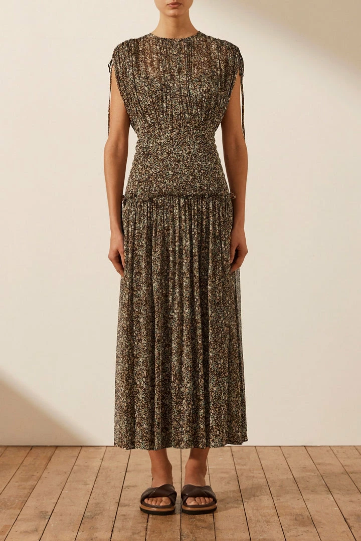 Shona Joy DRESSES ADELINE SHORT SLEEVE RUCHED MIDI DRESS