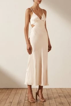 Shona Joy LA LUNE BACKLESS MIDI DRESS - CREAM DRESSES