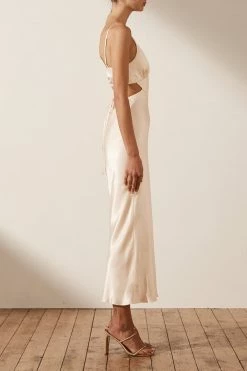 Shona Joy LA LUNE BACKLESS MIDI DRESS - CREAM DRESSES